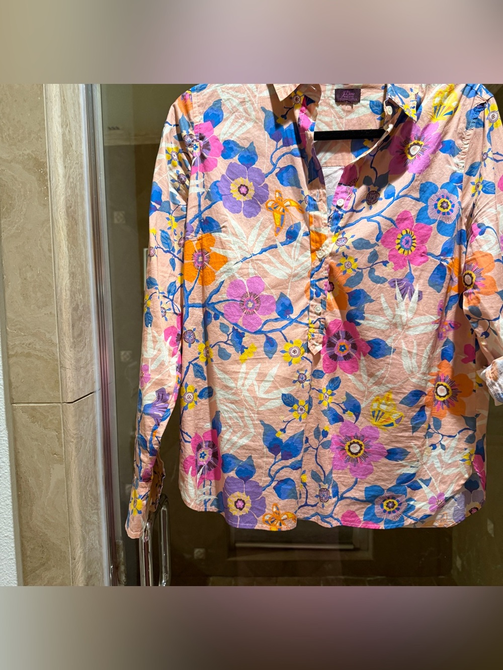 J. Crew Pink Floral Button-Down Shirt with Blue & Purple Accents - Picture 5 of 5
